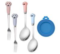 HDGSAFD 2 Cucharas con Forma De Pata De Gato, 2 Tenedores con Forma De Pata De Gato, 1 Tapa De Lata, Cubiertos De Acero Inoxidable, Cucharas Y Tenedores para Comida De Mascotas