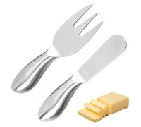 HDGSAFD 2 cuchillos de mantequilla redondos, 1 tenedor para raclette, espátula para raclette, cuchillo de mantequilla, cuchillo de queso con mango, espátula para raclette, cuchillo de acero inoxidable