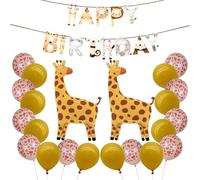 HDGSAFD 2 Globos De Jirafa, 1 Bandera De Feliz Cumpleaños, 20 Globos De 12 Pulgadas, Decoración De Set De Coles De Animales De La Jungla, Decoración De La Fiesta De Cumpleaños para Niños.