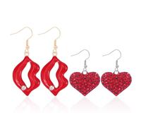 HDGSAFD 2 Pares De Aretes Rojos, Pendientes De Cole De Labios En Forma De Corazón, Aretes De Diamantes De Imitación De Moda, Pequeños Regalos Románticos.