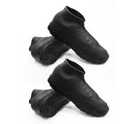 HDGSAFD 2 pares de fundas negras impermeables para zapatos, de silicona, impermeables, portátiles, para la lluvia, con cremallera, antideslizantes, para zapatos de suela de goma, Negro