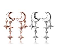 HDGSAFD 2 Pares De Pendientes De Luna Y Estrella, Pendientes De Diseño Creativo, Pendientes De Moda, Pendientes Largos Coles, Joyería para Mujer