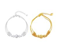 HDGSAFD 2 Piezas Pulseras De Perlas Pulseras De Moda para Mujer Pulseras Simples De Varias Capas Pulseras Ajustables Exquisitos Accesorios De Mano para Ropa
