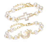 HDGSAFD 2 Pulseras De Perlas Huecas, Pulseras con Patrón De Luna Cruzada, Joyería De Moda Ajustable, Uso Diario con Accesorios, Regalos De Cumpleaños para Amigos.