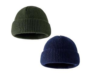 HDGSAFD 2 Sombreros de Pesca de Lana para Hombres, Casuales Sin Ala, Gorros de Punto para Pescadores, Navy Army Green, 30-44