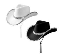 HDGSAFD 2 sombreros de vaquero occidental para mujer, con lentejuelas y ala plateada, adecuados para fiestas musicales y fiestas