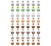HDGSAFD 24 Piezas De Insertos para Pasteles Y 24 Bordes para Pasteles, Artículos para Fiestas Temáticas De Animales del Bosque, Decoraciones para Pasteles para Niños