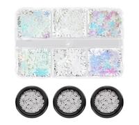 HDGSAFD 3 Cajas De Copos De Nieve Blancos Y 1 Caja De Purpurina para Decoración De Uñas con Copos De Nieve, Mini Copos De Nieve, Accesorios para Decoración De Uñas, Decoración Temática De Invierno