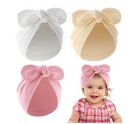HDGSAFD 3 gorros de bebé, gorros de turbante monocolor con lazo, gorros de punto para bebé, bonitos gorros de bebé, gorros cálidos para bebés, gorros para recién nacidos, diademas para bebés (blanco,