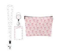 HDGSAFD 3 Juegos De Tarjetas De Identificación Y 1 Bolsa De Almacenamiento, Diseño con Estampado De Lazo Rosa, Adecuado para Estudiantes Y Trabajadores De Oficina.