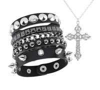 HDGSAFD 3 Pulseras, 1 Collar Cruz, Pulseras Apilables, Joyería Estilo Punk, Decoraciones Personalizadas