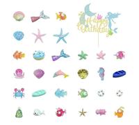 HDGSAFD 30 Piezas De Accesorios para Pasteles con Tema Oceánico Y 1 Pieza De Inserto para Pasteles, Decoraciones para Pasteles, Decoración para Pasteles Dulces, Inserto para Hornear Postres