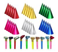 HDGSAFD 30 Piezas De Sombreros De Cumpleaños con Película De Aluminio Y 10 Piezas De Dragones Sopladores, Sombreros De Papel con Láser De Color, Artículos para Fiestas.