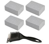 HDGSAFD 4 bloques de limpieza de piedra pómez, 1 cepillo de limpieza para rejilla de barbacoa, cepillo de limpieza de acero inoxidable, para metal, piedra y acero inoxidable, firme