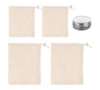 HDGSAFD 4 bolsas de algodón, 1 bola de filtro de acero inoxidable, bolsa de malla para frutas, bolsa de filtro con cordón, bolsa de almacenamiento de malla, beige