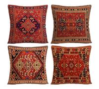HDGSAFD 4 Fundas de Cojín Con Estampado Retro, de Lino, Pintadas Para Sofá, Decorativas de Salón (Núcleo de Almohada No Incluido)