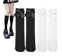 HDGSAFD 4 Pares de Calcetines Hasta la Rodilla Con Pajarita, Mariposa Para un Ajuste Uniforme, Tubulares Para Niñas, Medias Con Lazo