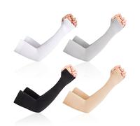 HDGSAFD 4 pares de mangas de protección solar, mangas de dedo con gancho, protección solar de verano, mangas de hielo, manga larga unisex, Blanco, Talla única