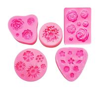HDGSAFD 5 Moldes de Silicona Moldeados con Forma de Flor, Rosa, Silicona 3D, Galletas de Chocolate para Tartas