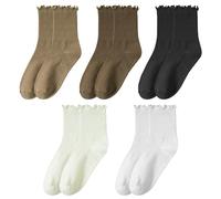 HDGSAFD 5 Pares de Calcetines con Volantes para Mujer, Calcetines de Pantorrilla Finos de Verano