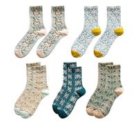 HDGSAFD 5 Pares de Calcetines para Mujer, Flores y Margaritas, Largos de Punto para Verano