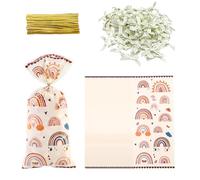 HDGSAFD 50 Bolsas de Caramelos de Arcoíris, 50 Unidades de Lazos Decorativos, Bolsas de Regalo para Ocasiones Especiales, Tamaño 12,5 x 7,5 cm