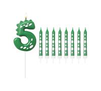 HDGSAFD 9 Piezas De Velas Verdes, Velas Número 5 De Dinosaurios, Decoración Temática De Dinosaurios, Velas De Pastel De Cumpleaños, Suministros De Decoración para Fiestas De Cumpleaños Infantiles.