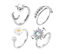 HDGSAFD Anillos De Metal Abiertos De 4 Piezas, Anillos Ajustables, Anillos De Estilo Creativo, Anillos Simples Y Modernos