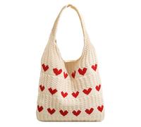 HDGSAFD Bolso de Punto en Forma de Corazón para Mujer - Bolso de Hombro Lindo y Tejido - Albaricoque