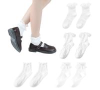 HDGSAFD - Calcetines con Volantes para mujer, diseño de encaje y ballet, con estilo princesa, liso, transpirable de algodón, blanco, 40