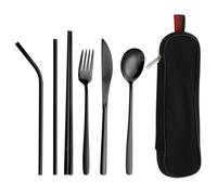 HDGSAFD Cubiertos Portátiles De 7 Piezas, Cubiertos De Acero Inoxidable, Cubiertos Reutilizables Multifuncionales para El Trabajo, La Escuela, El Camping