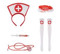 HDGSAFD Diadema De 1 Pieza, Estetoscopio De 1 Pieza, Anillo De Pierna De 1 Pieza, Pluma De 1 Pieza Y 1 Par De Calcetines De Piernas, Accesorios De rol, Disfraces De Fiesta, Disfraces De Enfermeras.