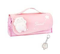 HDGSAFD Estuche de lápices de gato 1 pieza con 1 colgante de gato, suministros escolares de dibujos animados, bolsa de almacenamiento de papelería, estuche de lápices portátil, estuche de lápices de 3