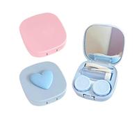 HDGSAFD Estuche de lentes de contacto de 2 partes, caja de almacenamiento de viaje para lentes, diseño de dibujos animados, azul, rosa., de moda, Azul y rosa., Diseño moderno
