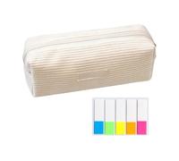 HDGSAFD Estuche de pana con 100 pegatinas de índice, bolsa de papelería grande, cosmético con cremallera, almacenamiento multiusos, Blanco lechoso, talla única, Sencillo