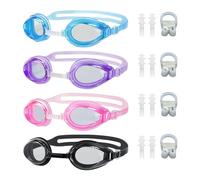 HDGSAFD Gafas de natación para niños, 4 unidades, con 4 juegos de tapones para la nariz y clip para los oídos, impermeables de silicona, gafas de natación ajustables para playa, piscina, parque