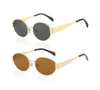 HDGSAFD - Gafas de sol retro ovaladas para hombres y mujeres, gafas de sol redondas, gafas de metal, gafas de viaje, gafas de sol retro, Gris, Marrón