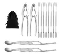 HDGSAFD Juego de 12 piezas para comer cangrejos, 1 bolsa de almacenamiento, pinzas para cangrejos de acero inoxidable, herramientas para comer mariscos, pinzas para carne de cangrejo