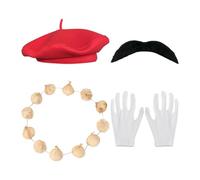 HDGSAFD Juego de 4 piezas, guirnalda de ajo simulada, boina, barba autoadhesiva, disfraz de mascarada, disfraz de arte, adecuado para Halloween, fiestas de cosplay