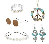 HDGSAFD Juego de 6 Accesorios Hippie, Ropa de los 60 y 70, Moda Bohemia para Mujer, Coloridos para Carnaval, Festivales de Música y Fiestas, Multicolor, Talla