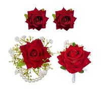 HDGSAFD Juego De Accesorios De Boda De 4 Piezas, Flor De Muñeca De Ramillete De Perlas, Tocado De Rosa Retro, Accesorios De Dama De Honor Nupcial, Adecuados para La Decoración De La Fiesta De Bodas.