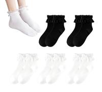 HDGSAFD - Lote de 5 pares de calcetines de algodón para mujer, con volantes de encaje, lindos, color negro y blanco, talla, blanco y negro, Talla única