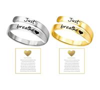 HDGSAFD Pack de 2 Anillos Grabados de Letras con Tarjetas de Acero Inoxidable - Ajustables y Creativos para Mujer