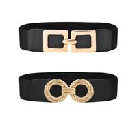 HDGSAFD Pack De 2 Cinturones Negros, Cinturones De Mujer, Cinturón Moldeador De Cuerpo Con Hebilla De Metal, Cinturones Elásticos, Cinturones Sencillos Y De Moda.