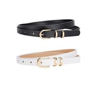 HDGSAFD Paquete De 2 Cinturones Finos Lisos, Cinturones Decorativos Para Vestidos, Accesorios De Vestir, Cinturones Simples De Moda, Cinturones De Cuero Pu