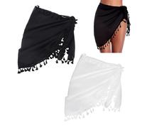 HDGSAFD Paquete De 2 Vestidos De Playa para Mujer, Falda Cruzada para La Playa, Falda con Flecos Pareo, Bufanda De Gasa para La Cadera, Se Puede Usar como Traje De Baño, Pareo
