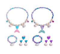 HDGSAFD Piezas De 2 Pulseras, 2 Collares De Piezas, 2 Pares De Aretes Y 2 Anillos De Piezas, Joyas para Niños, Joyería De Elementos Marinos, Lindas Joyas Creativas.