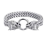 HDGSAFD Pulsera de Cabeza de Lobo para Hombre - Cadena de Aleación Personalizada, Estilo Retro con Doble Lobo, Joyería Creativa de Metal