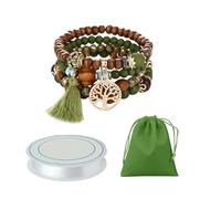 HDGSAFD Set de Pulseras Étnicas Bohemias - 4 Pulseras de Cuentas de Madera, 1 Rollo de Cuerda de Perlas, Bolsa de Almacenamiento - Regalo de Joyería