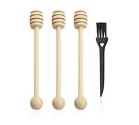 HDGSAFD Set de Varilla de Miel con Cepillo de Limpieza, Cuchara de Madera y Agitador con Mango Largo para Dosificar